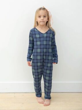 Smash + Tess sz 6/7 Friday Romper in Navy Plaid - Stretchy - Comfy